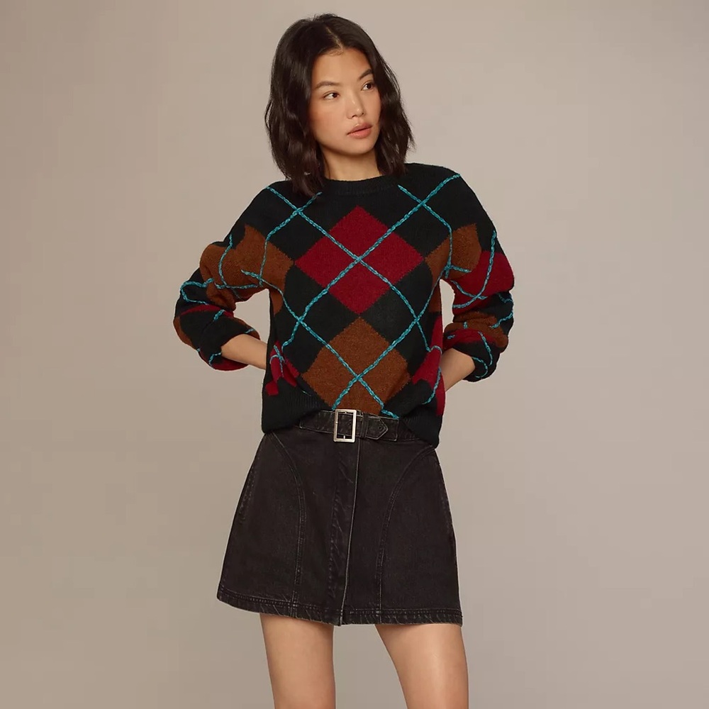 PILCRO SCULPTED DENIM MINI SKIRT